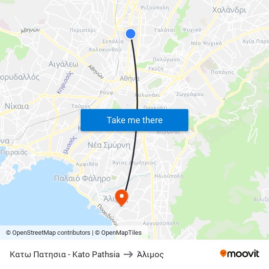 Κατω Πατησια - Kato Pathsia to Άλιμος map