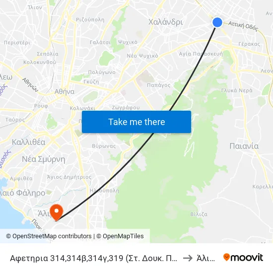 Αφετηρια 314,314β,314γ,319 (Στ. Δουκ. Πλακεντιασ) to Άλιμος map