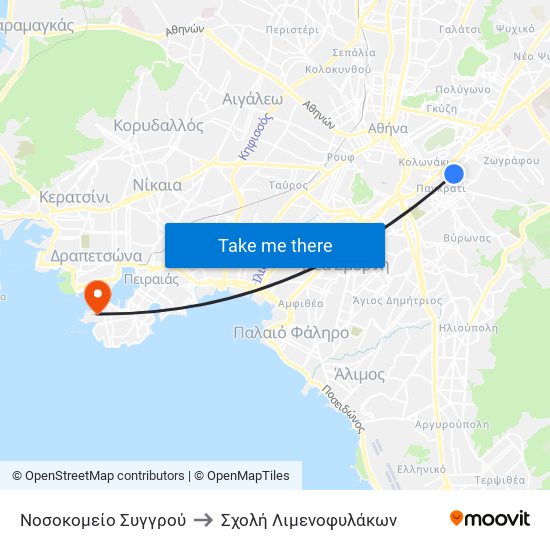 Νοσοκομείο Συγγρού to Σχολή Λιμενοφυλάκων map