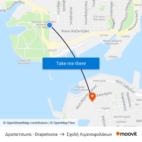 Δραπετσωνα - Drapetsona to Σχολή Λιμενοφυλάκων map
