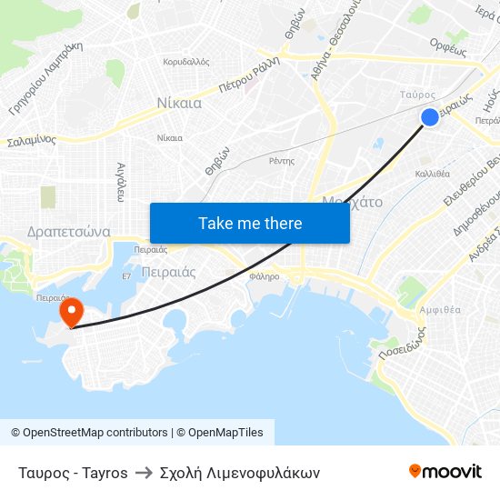 Ταυρος - Tayros to Σχολή Λιμενοφυλάκων map