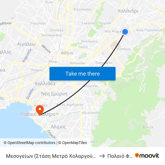 Μεσογείων (Στάση Μετρό Χολαργού) (Δημοτική Στάση) to Παλαιό Φάληρο map