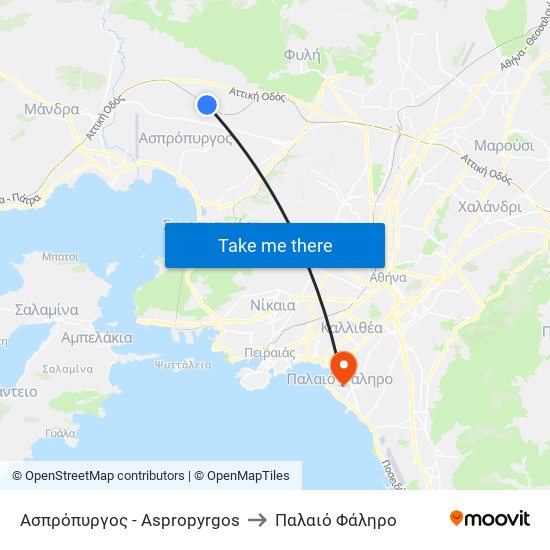 Ασπρόπυργος - Aspropyrgos to Παλαιό Φάληρο map