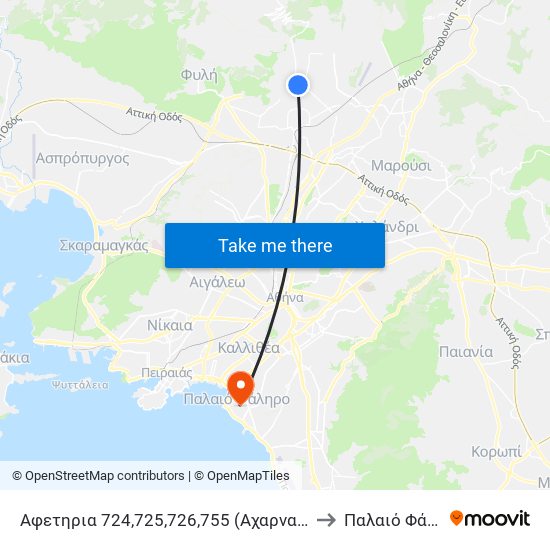 Αφετηρια 724,725,726,755,755β,878 (Αχαρναι) - Axarnai to Παλαιό Φάληρο map