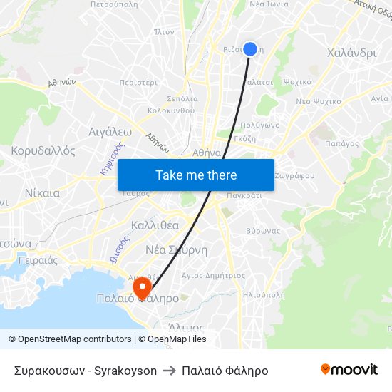 Συρακουσων - Syrakoyson to Παλαιό Φάληρο map