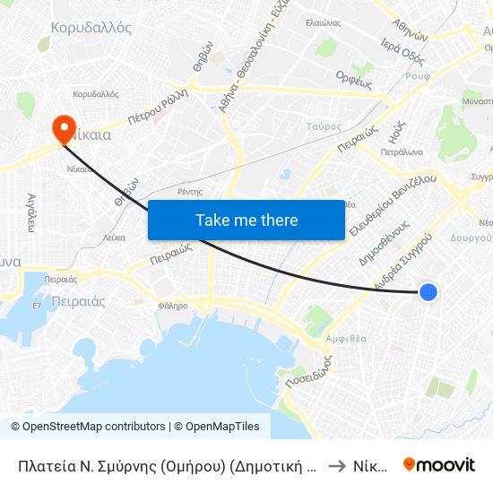 Πλατεία Ν. Σμύρνης (Ομήρου) (Δημοτική Στάση) to Νίκαια map