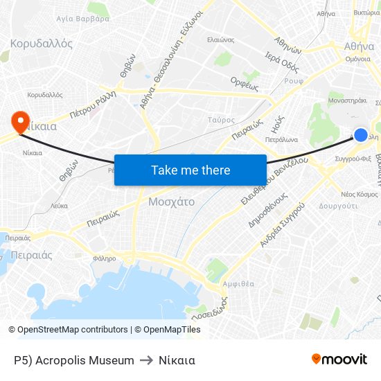 P5) Acropolis Museum to Νίκαια map