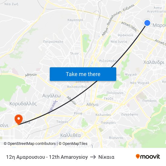 12η Αμαρουσιου - 12th Amaroysioy to Νίκαια map