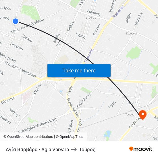 Αγία Βαρβάρα - Agia Varvara to Ταύρος map