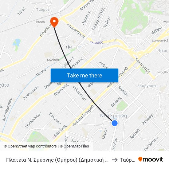 Πλατεία Ν. Σμύρνης (Ομήρου) (Δημοτική Στάση) to Ταύρος map