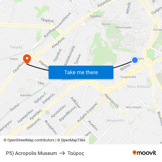 P5) Acropolis Museum to Ταύρος map