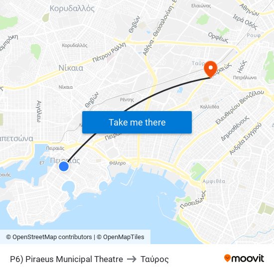 P6) Piraeus Municipal Theatre to Ταύρος map
