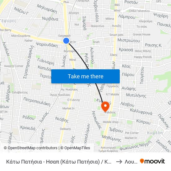 Κάτω Πατήσια - Ησαπ (Κάτω Πατήσια) / Kato Patisia - Metro Line 1 (Kato Patisia) to Λουτράκι map