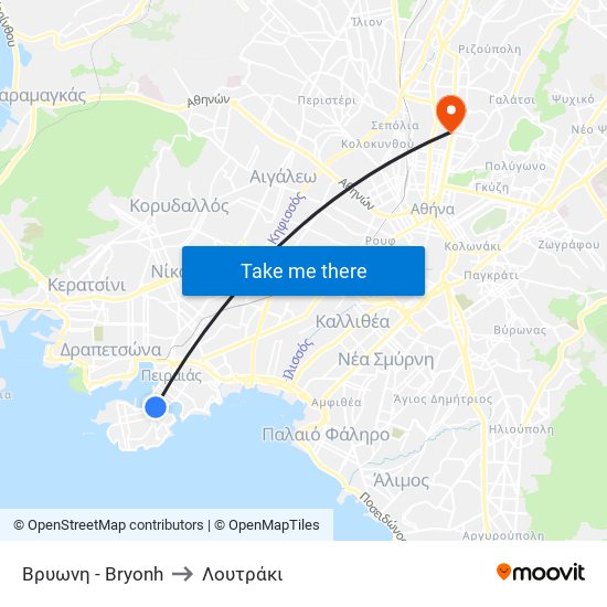 Βρυωνη - Bryonh to Λουτράκι map
