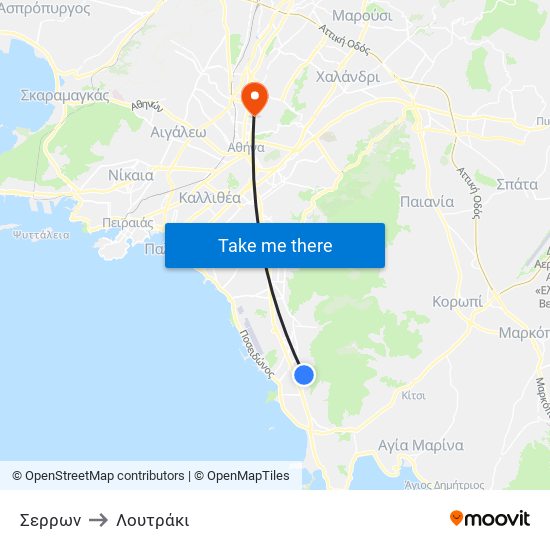Σερρων to Λουτράκι map