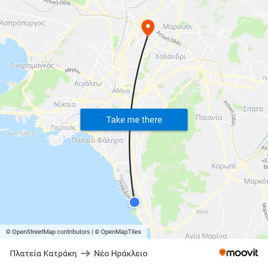 Πλατεία Κατράκη to Νέο Ηράκλειο map