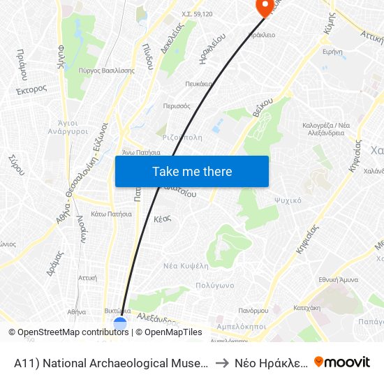 A11) National Archaeological Museum to Νέο Ηράκλειο map