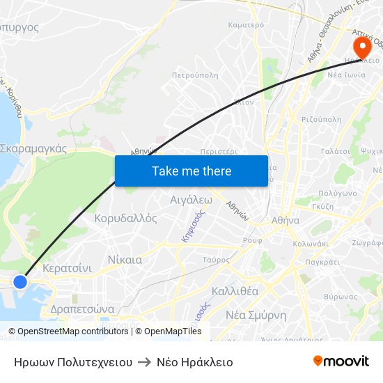 Ηρωων Πολυτεχνειου to Νέο Ηράκλειο map