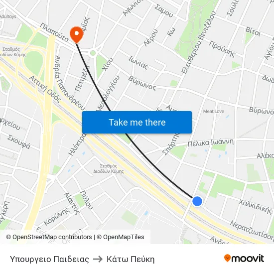 Υπουργειο Παιδειας to Κάτω Πεύκη map
