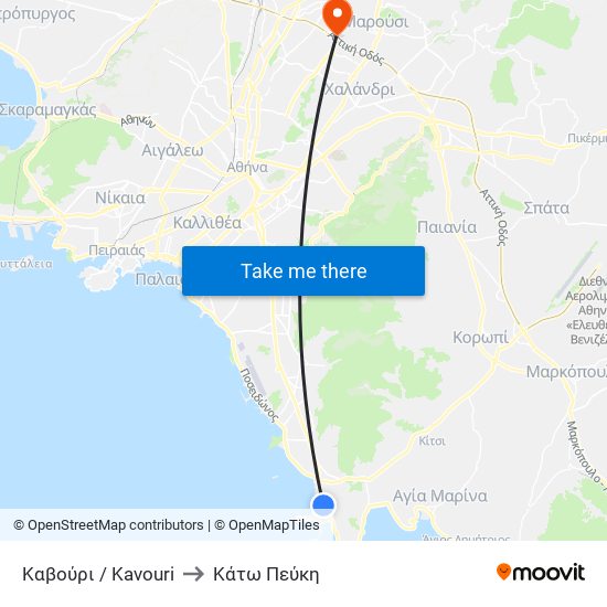 Καβούρι / Kavouri to Κάτω Πεύκη map