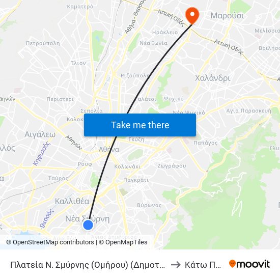 Πλατεία Ν. Σμύρνης (Ομήρου) (Δημοτική Στάση) to Κάτω Πεύκη map
