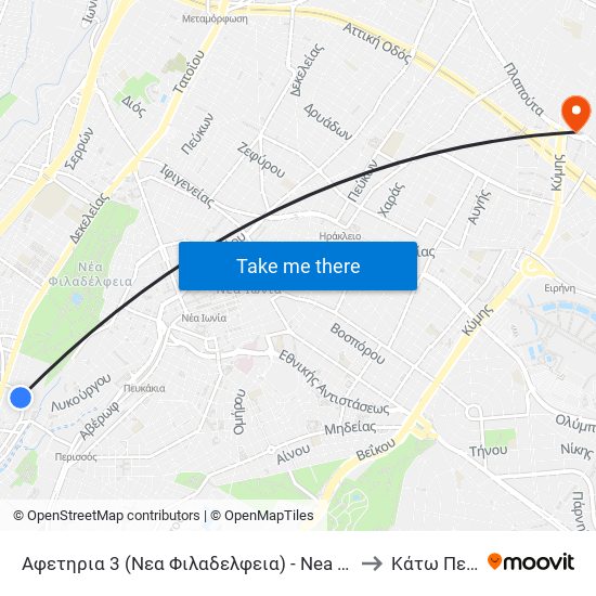 Αφετηρια 3 (Νεα Φιλαδελφεια) - Nea Filadelfeia to Κάτω Πεύκη map