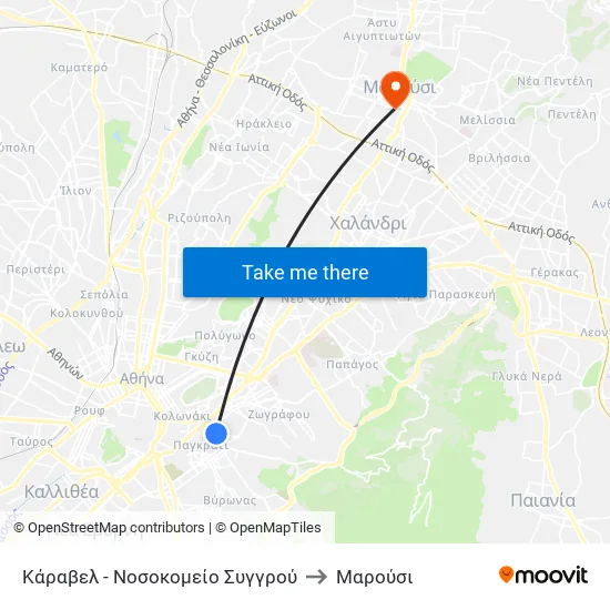 Κάραβελ - Νοσοκομείο Συγγρού to Μαρούσι map