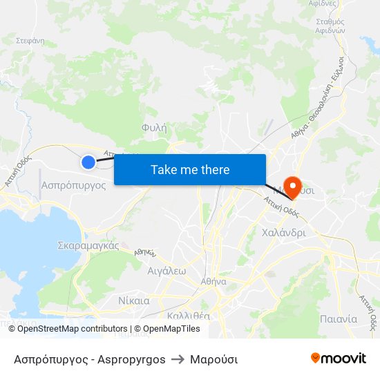 Ασπρόπυργος - Aspropyrgos to Μαρούσι map