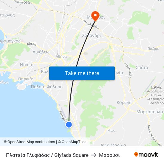 Πλατεία Γλυφάδας / Glyfada Square to Μαρούσι map