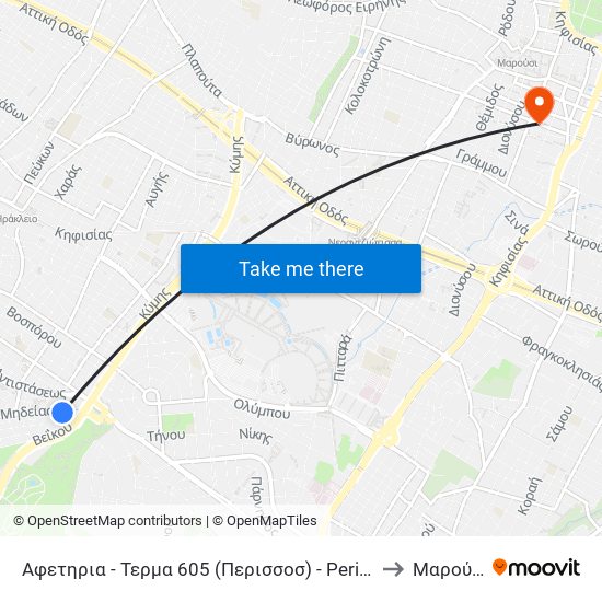 Αφετηρια - Τερμα 605 (Περισσοσ) - Perissos to Μαρούσι map