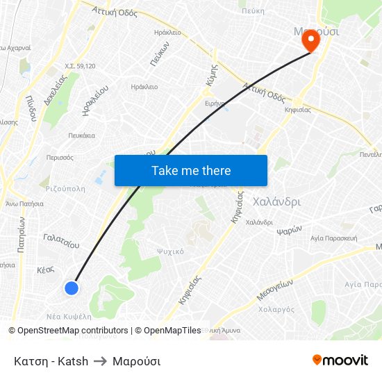 Κατση - Katsh to Μαρούσι map