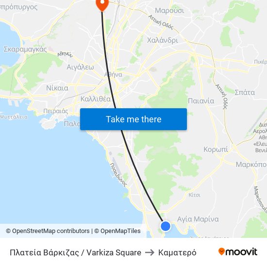 Πλατεία Βάρκιζας / Varkiza Square to Καματερό map
