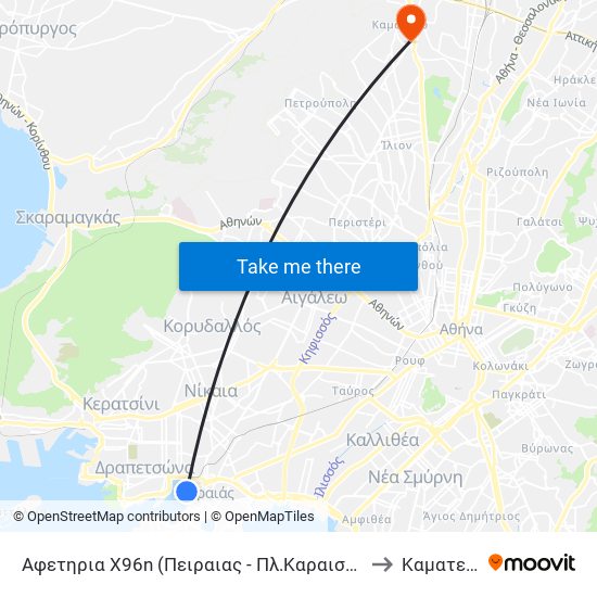 Αφετηρια Χ96n (Πειραιας - Πλ.Καραισκακη)) to Καματερό map