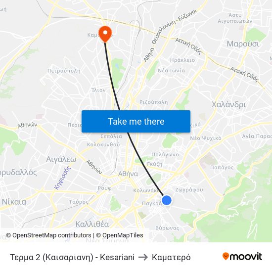 Τερμα 2 (Καισαριανη) - Kesariani to Καματερό map