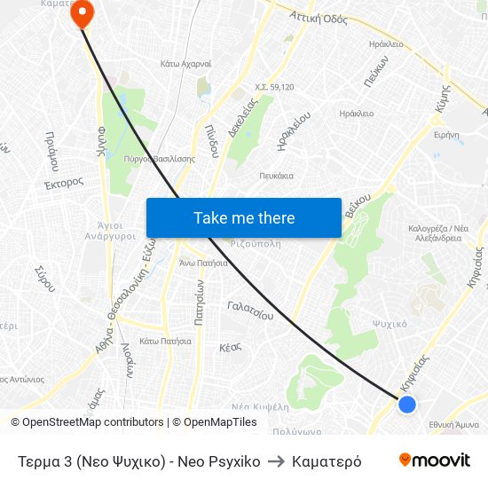 Τερμα 3 (Νεο Ψυχικο) - Neo Psyxiko to Καματερό map