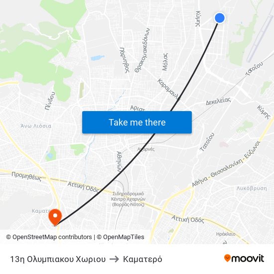 13η Ολυμπιακου Χωριου to Καματερό map