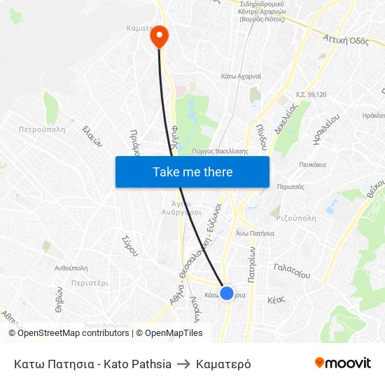 Κατω Πατησια - Kato Pathsia to Καματερό map
