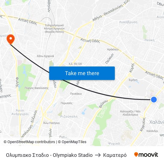 Ολυμπιακο Σταδιο - Olympiako Stadio to Καματερό map