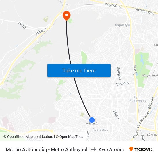 Μετρο Ανθουπολη - Metro Anthoypoli to Ανω Λιοσια map