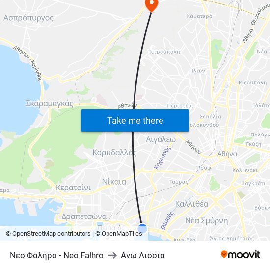 Νεο Φαληρο - Neo Falhro to Ανω Λιοσια map