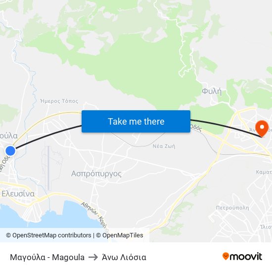 Μαγούλα - Magoula to Άνω Λιόσια map