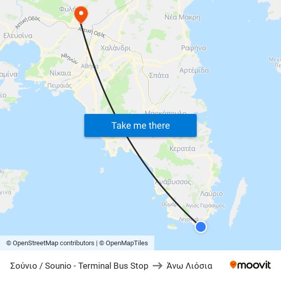 Σούνιο / Sounio - Terminal Bus Stop to Άνω Λιόσια map