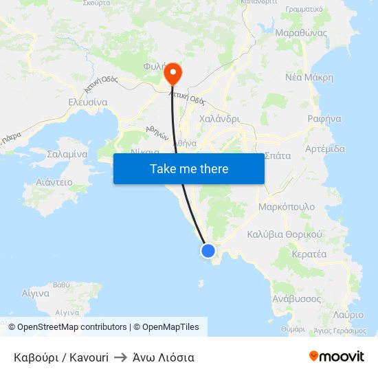 Καβούρι / Kavouri to Άνω Λιόσια map