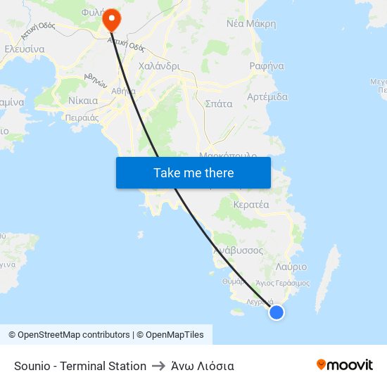 Sounio - Terminal Station to Άνω Λιόσια map