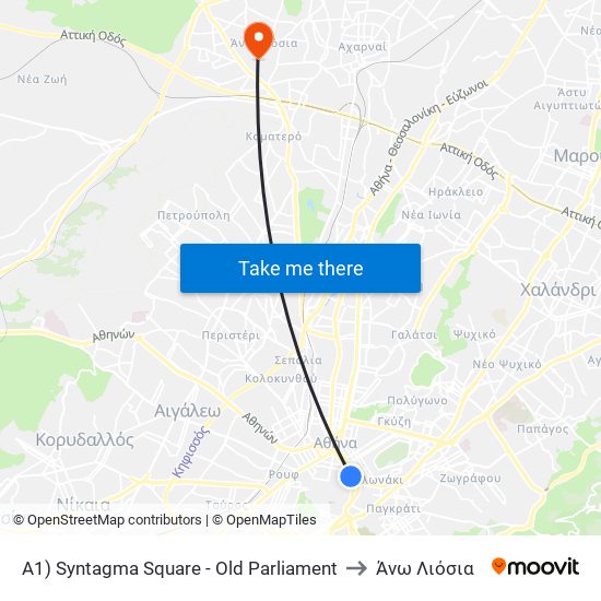 A1) Syntagma Square - Old Parliament to Άνω Λιόσια map
