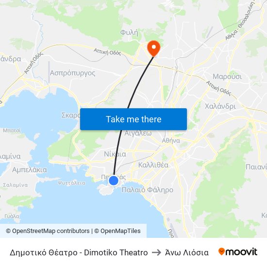 Δημοτικό Θέατρο - Dimotiko Theatro to Άνω Λιόσια map