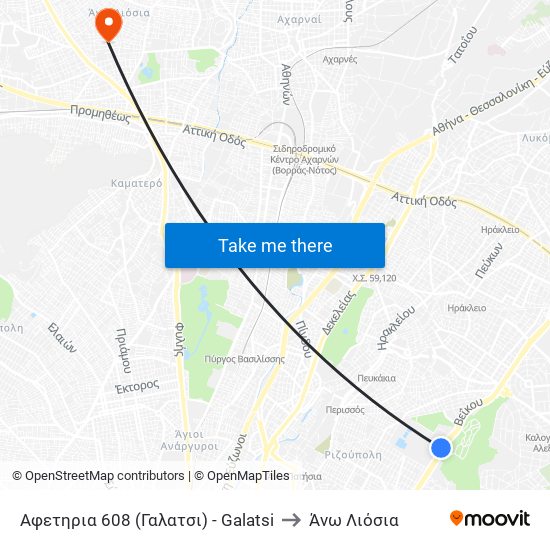 Αφετηρια 608 (Γαλατσι) - Galatsi to Άνω Λιόσια map