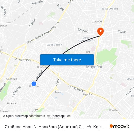 Σταθμός Ησαπ Ν. Ηράκλειο (Δημοτική Στάση) to Κηφισιά map
