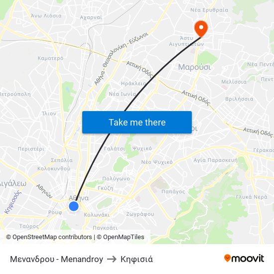 Μενανδρου - Menandroy to Κηφισιά map
