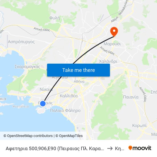 Αφετηρια 500,906,Ε90,400 (Πειραιας Πλ. Καραϊσκακη) - Peiraias Pl. Karaiskaki to Κηφισιά map